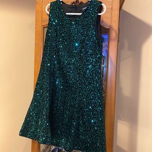 Kids party dress the law with green shimmer sequence